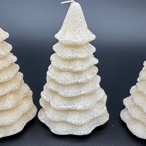 Christmas Candle White Glittery Christmas Pine Tree 5 1/4" Tall Candle Set Of 4 - Picture 5 of 6